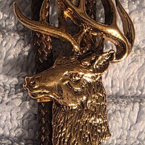 Vintage Metal Bolo Tie, Nice Brass Buck, Deer, White Tail Design, Nature, Wild